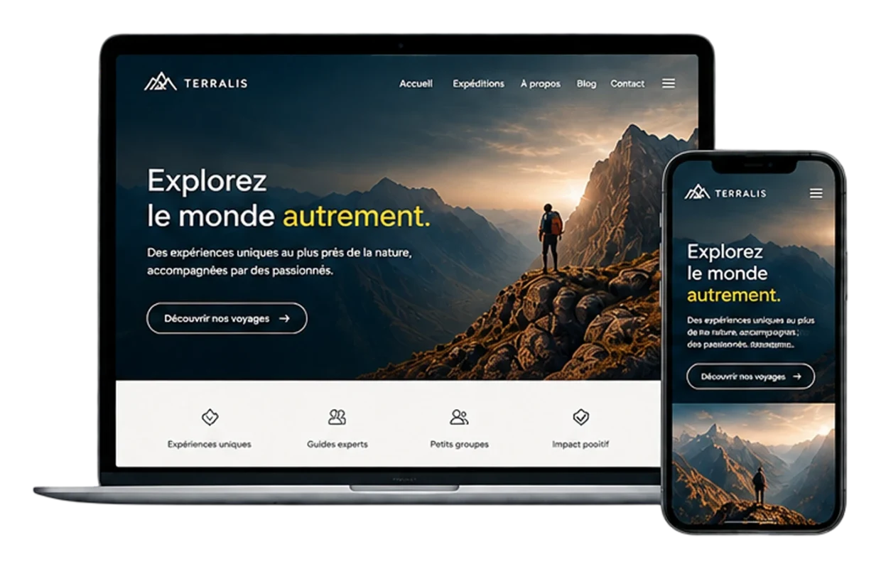 Site WordPress refondu Terralis présenté sur ordinateur et mobile