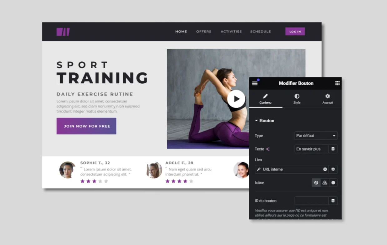 Édition d'un bouton dans le constructeur visuel d'un thème WordPress sur mesure